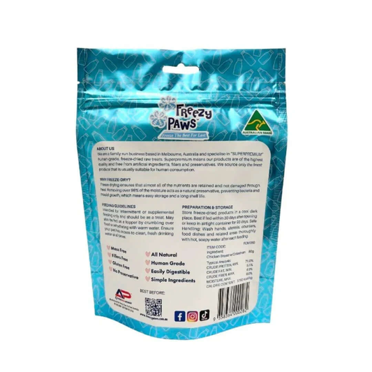 Freezy Paws Freeze Dried Cat Treats Chicken Breast with Colostrum 80g