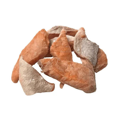 FREEZY PAWS Salmon Bellies freeze dried pet treats pieces arranged on a white background.