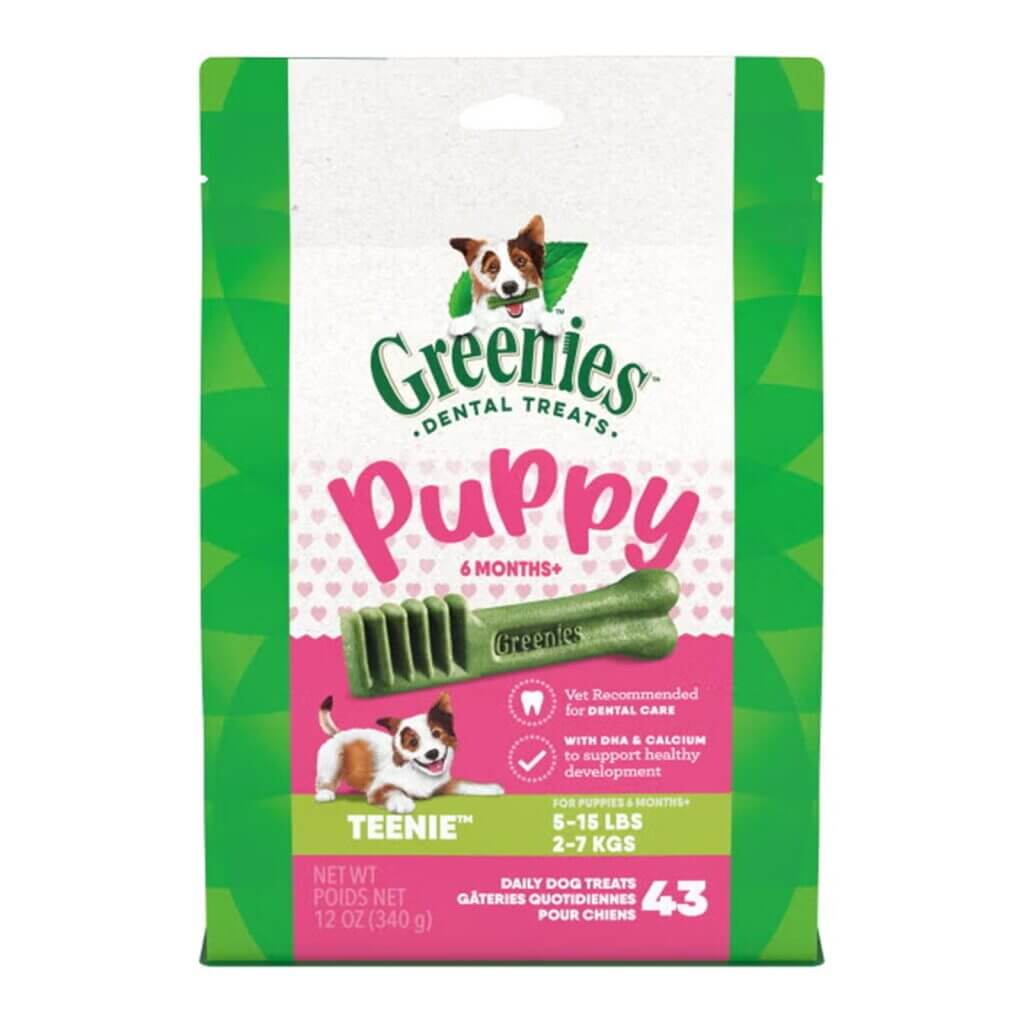Greenies Puppy Dental Dog Treats - Original Teenie 340g packaging for puppy dental care and health.