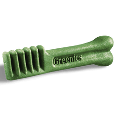 Greenies Sweet Potato Regular Dental Dog Treats 340g, dental chew for dogs, green bone shaped treat.
