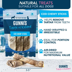 GUNNI'S Cod Chewy Sticks for Dogs (4" 3-Pack)