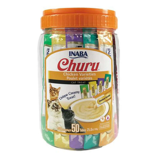 INABA Churu Puree Cat Treats - Chicken Varieties Bulk Pack 50 x 14g