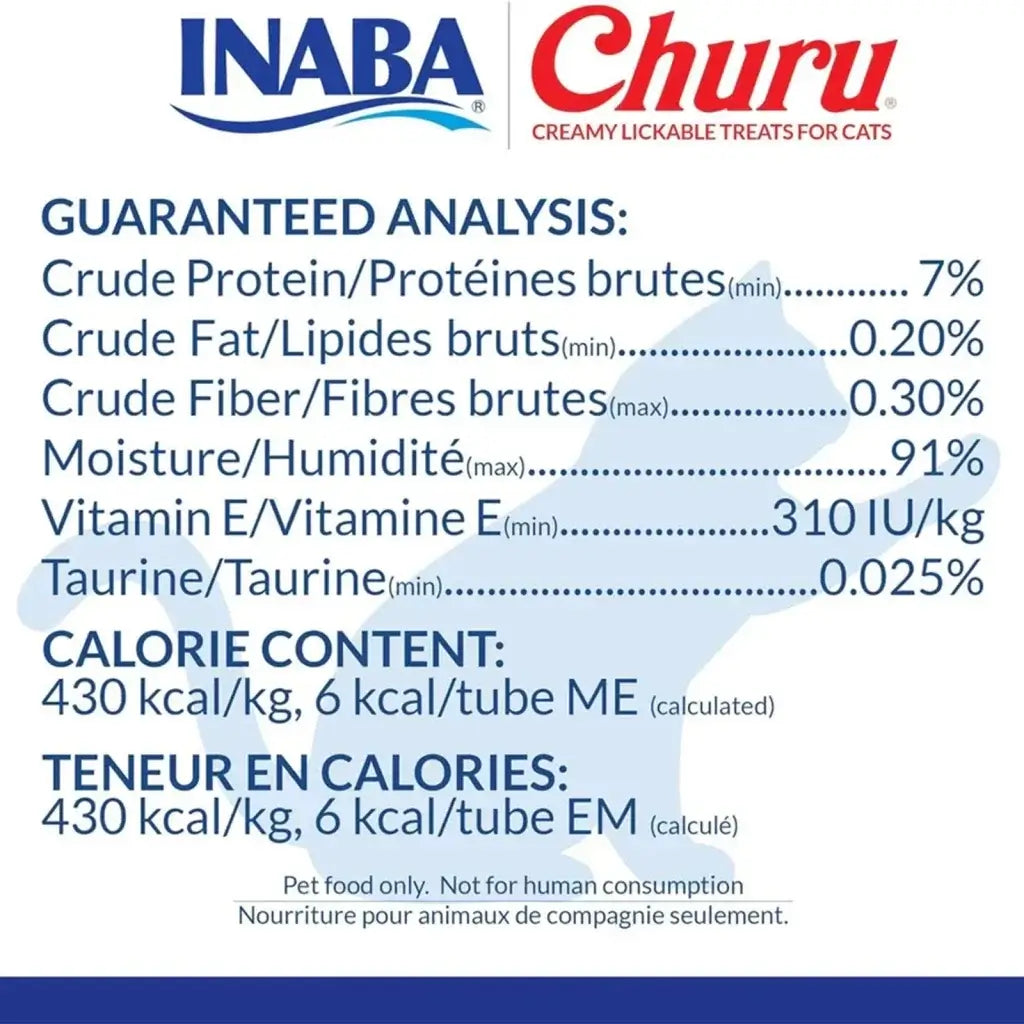 INABA Churu Puree Cat Treats Tuna Seafood Variety Bulk Pack 50 × 14g nutritional information and analysis