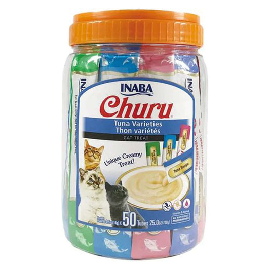 INABA Churu Puree Cat Treats - Tuna Varieties Bulk Pack 50 x 14g