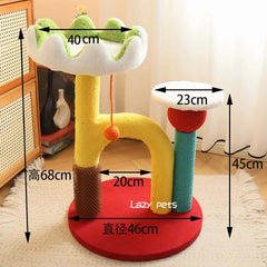 Lotus Flower Cat Tree Tower — 68cm Arch Cat Scratcher with Sisal Post & Flower Nest dimensions and features.