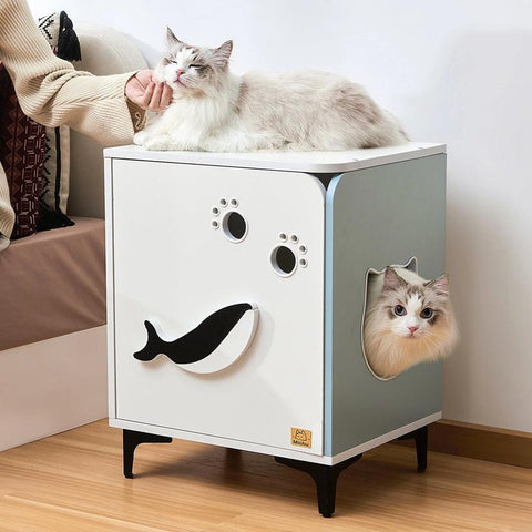 Michu Hidden Cat Furniture - Cat Litter Box Enclosure and Wooden Pet House, End Table Large Enough for Most Cats and Litter Boxes