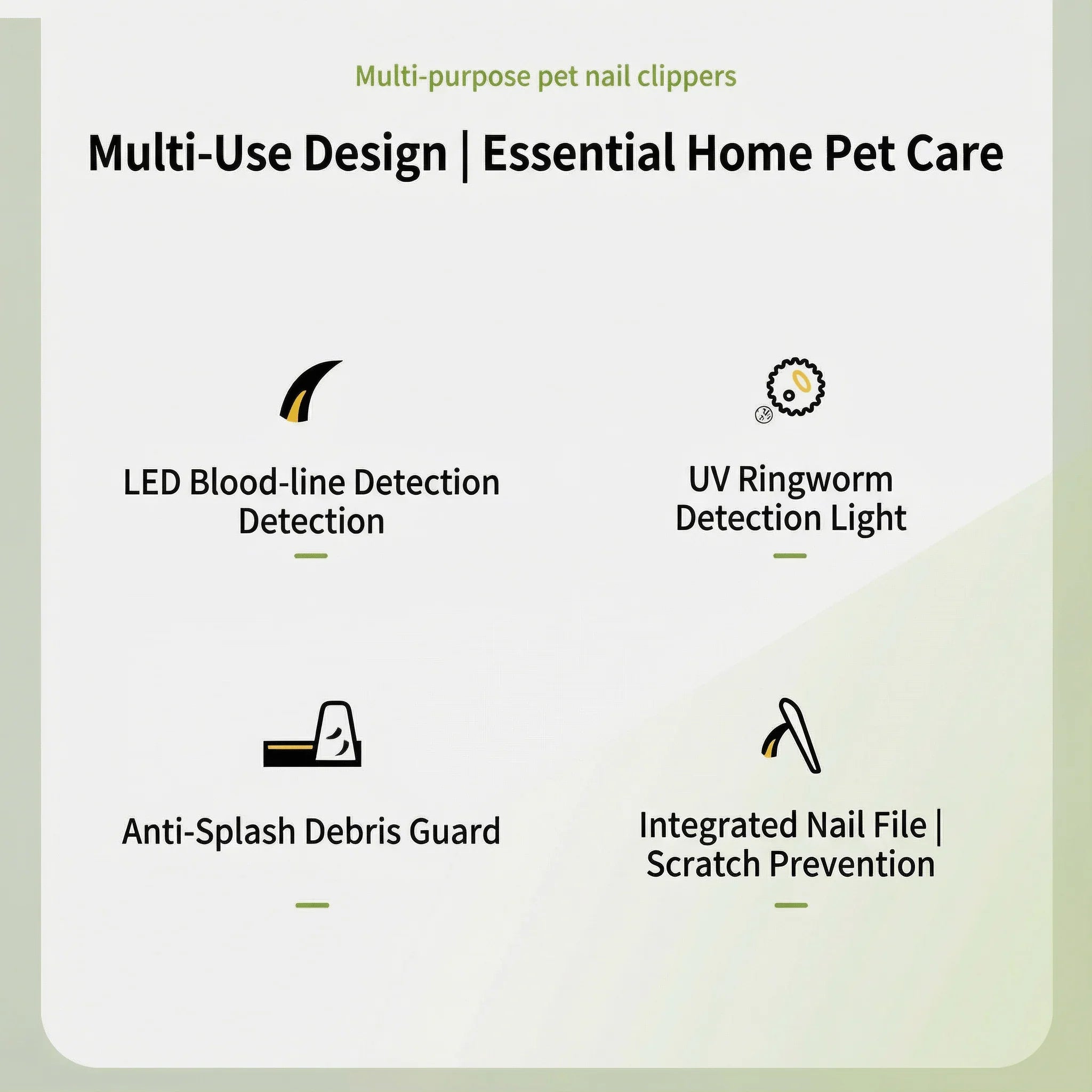 AIWO Cactus Shaped Pet Nail Clippers with LED Bloodline Light features LED detection, UV light, debris guard, integrated nail file.