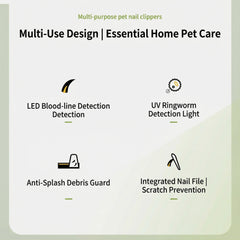 AIWO Cactus Shaped Pet Nail Clippers with LED Bloodline Light features LED detection, UV light, debris guard, integrated nail file.