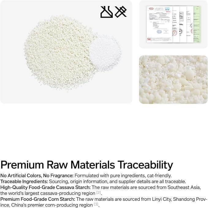 Premium food-grade cassava and corn starch for pet products, traceable raw materials, no artificial colors or fragrance