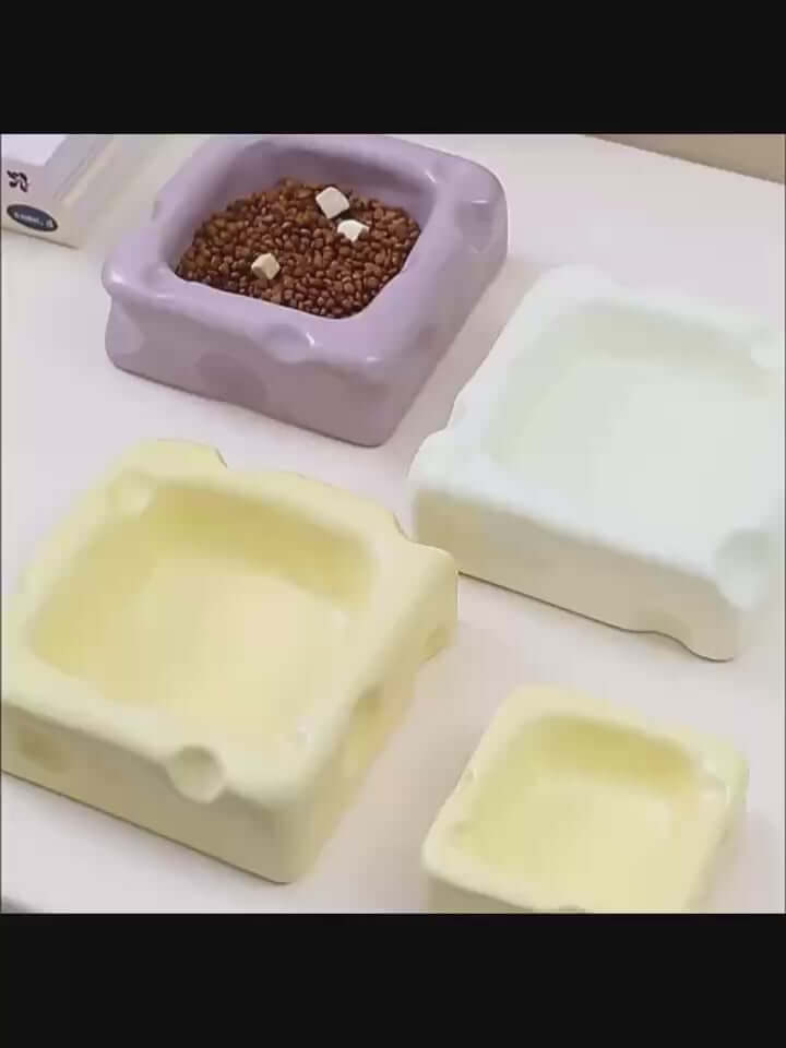 Cute Cheese-Shaped Ceramic Cat Bowl Yellow