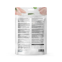 RANOVA Freeze Dried Raw Food Chicken Cubes For Cats 50g packaging back view with ingredients list and nutritional information.