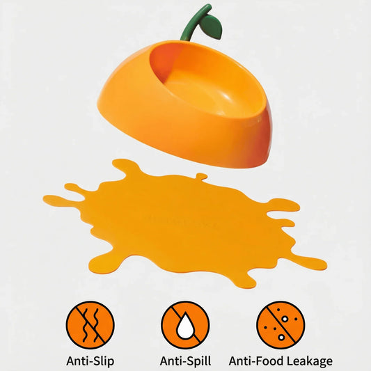 Vetreska Juicy Orange Pet Bowl & Spoon & Mat Set with anti-slip, anti-spill features for cats and small dogs