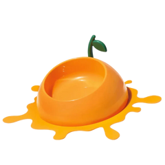 Vetreska Juicy Orange Pet Bowl & Spoon & Mat Set featuring an orange bowl design with a leaf.