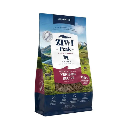 ZIWI Peak Air-Dried Venison Dog Food bag featuring 96% New Zealand venison for optimal dog nutrition.