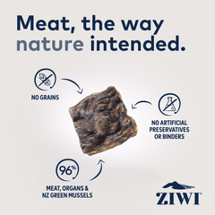 ZIWI Peak Air-Dried Venison Cat Food 400g showing meat as nature intended with no grains, preservatives or binders.